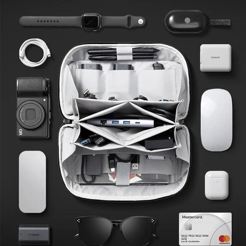 Travel Bags - กระเป๋าอุปกรณ์ดิจิทัลอเนกประสงค์ รุ่นอัปเกรด กระเป๋าเก็บสายเคเบิลสำหรับเดินทาง ทำจากไนลอนกันน้ำ พร้อมช่องเก็บพาวเวอร์แบงค์ พกพาสะดวก