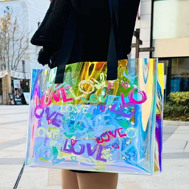 Handbags - กระเป๋าถือพิมพ์ลายด้วยเลเซอร์สุดทันสมัย ทำจากพีวีซีเจลลี่ เหมาะสำหรับการใช้งานประจำวันของผู้หญิง เหมาะสำหรับการออกเดท กิจกรรมกีฬา คอนเสิร์ต