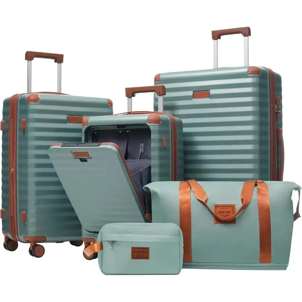 Expandable Hard Shell Luggage Set - ชุดกระเป๋าเดินทางแบบแข็ง 5 ชิ้น ขยายได้ พร้อมล้อหมุน กระเป๋าเดินทางขึ้นเครื่องน้ำหนักเบา