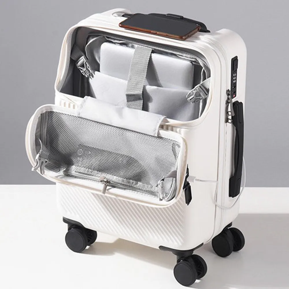 Front Opening Laptop Luggage 24 Inch - กระเป๋าเดินทางแบบเปิดด้านหน้า วัสดุ PC สำหรับใส่แล็ปท็อป พร้อมช่องเก็บของ กล่องรหัสผ่าน