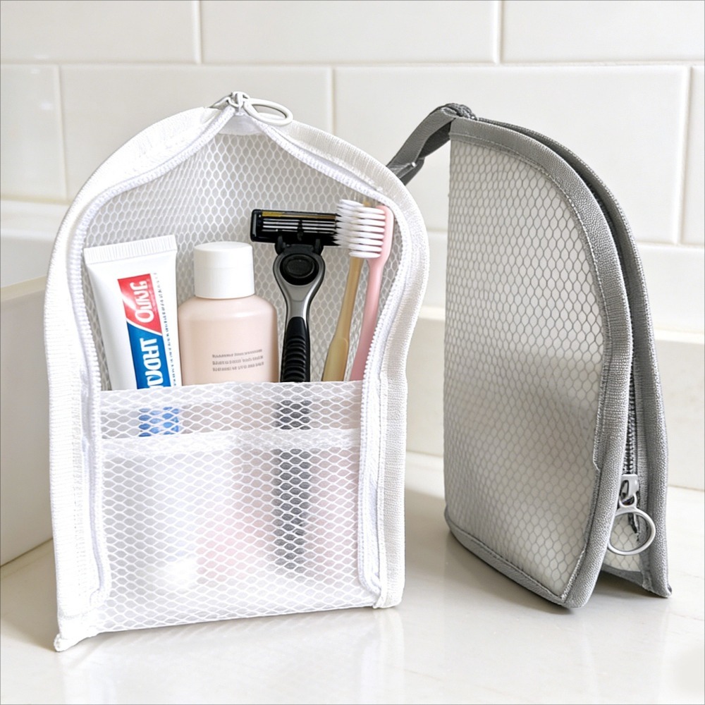 Cosmetic Bags - กระเป๋าใส่เครื่องสำอางแบบตาข่าย ระบายอากาศ แห้งเร็ว ตั้งได้ ที่ใส่แปรงสีฟัน จัดระเบียบเครื่องสำอาง