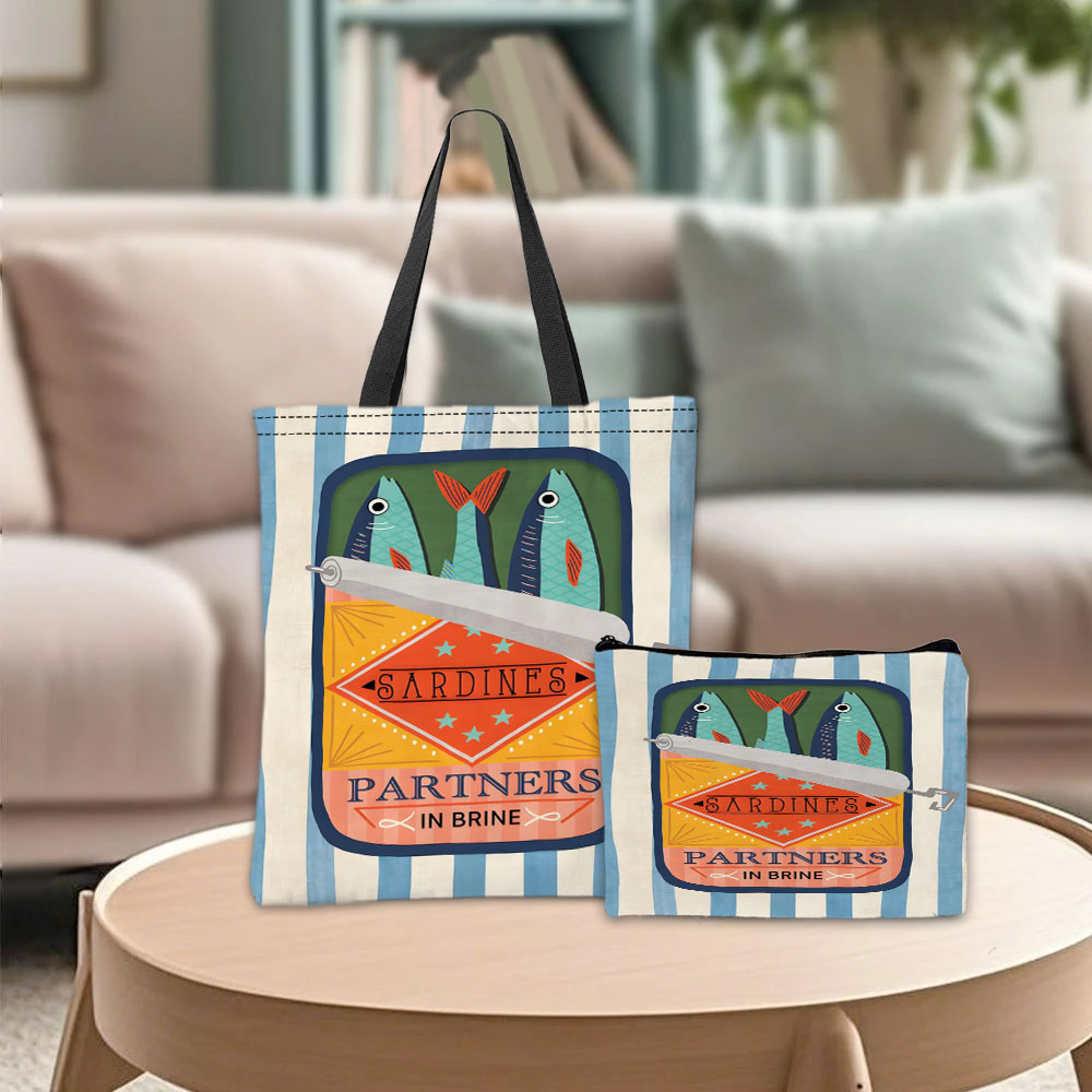 Cosmetic Bags - กระเป๋าถือลายกราฟิก Sardine Partners กระเป๋าใส่เครื่องสำอาง กระเป๋าคอมโบ สไตล์เรโทร