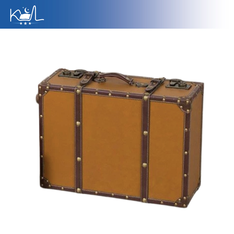 Retro Vintage Trunk Suitcase - กล่องเก็บของตกแต่งสไตล์วินเทจสีส้ม กระเป๋าเดินทางขนาดใหญ่สไตล์เรโทร สำหรับตกแต่งบ้าน ของตกแต่งสำหรับการเดินทาง และจัดแสดง