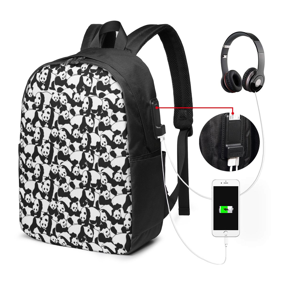 แพนด้าแพทเทิร์นกระเป๋าเป้สะพาย - Travel Bags บทวิจารณ์และราคา